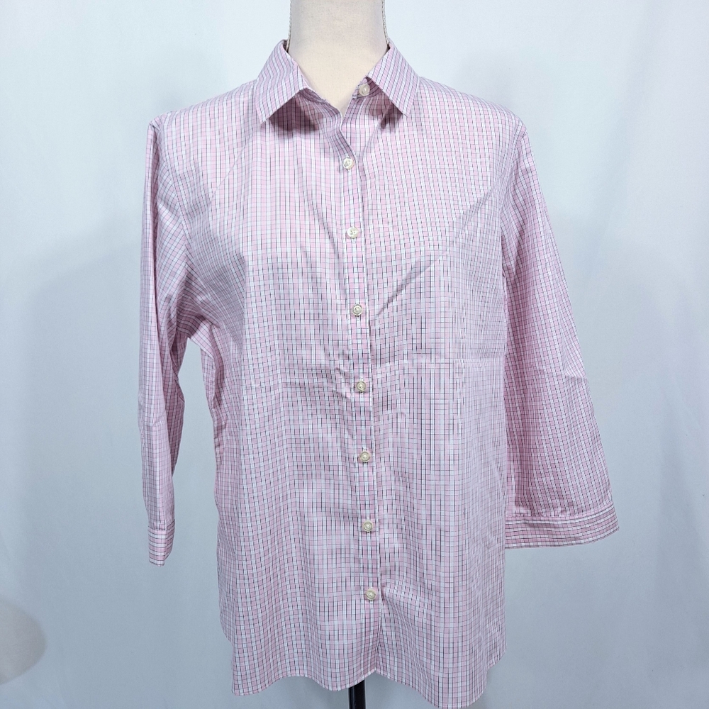 Lands' End Pink Striped No Iron Supima Button Down Shirt